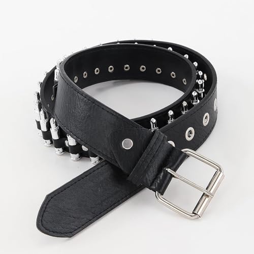 Bullet Rivet Belt Black Leather Bullet Belt Punk Rock Metal Gothic Waist Belt Studded Belt for Men Womens Spike Belt Halloween Cosplay3