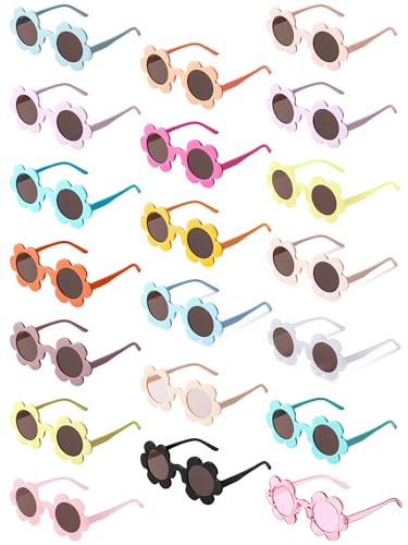 Kanayu 20 Pairs Flower Sunglasses Adult 5.71 Inch Round UV Protection Sunflower Sunglasses Colorful Flower Shaped Eyewear for Women Men Birthday Party Accessories Gifts