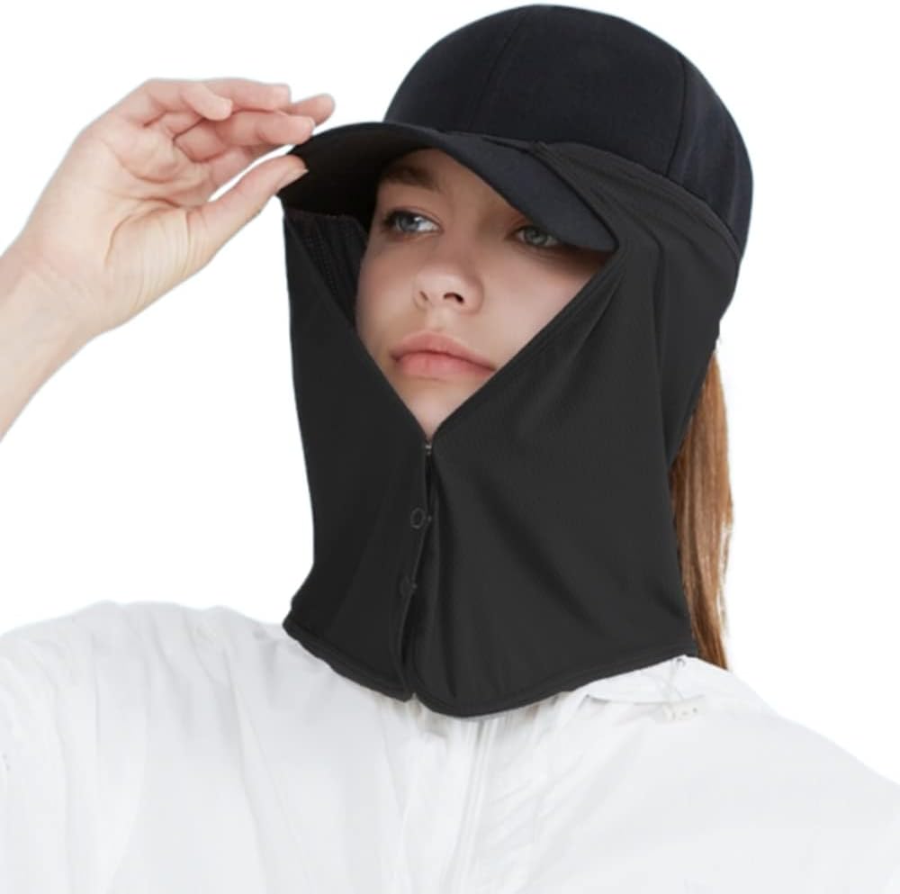 WITHMOONS Sun Face Neck Drape Protection UV Sun Shield Sun Visor Cooling Protection, Black, L
