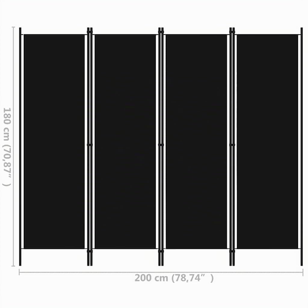 vidaXL Cloison de séparation 4 Panneaux Noir 200x180 cm