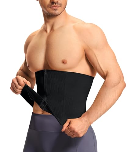 Gotoly Entrenador de cintura para hombre, moldeador de cuerpo y control de abdomen, faja moldeadora sin costuras, faja adelgazante para entrenamiento, faja reductora de cintura con cremallera, Negro