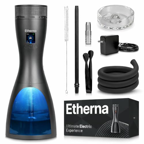 Etherna Electric Hookah Portable Hookah Set with Everything Smooth Taste & Long-Lasting Aroma No Charcoal or Fire Needed Complete Modern Shisha Kit for Home Parties & Travel (Black)