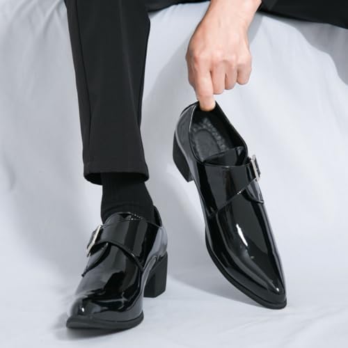Men's Patent Leather Chunky Heels Dress Loafers with Monk Strap Modern Pointed Toe Tuxedo Oxford Shoes for Formal Business Office Church2