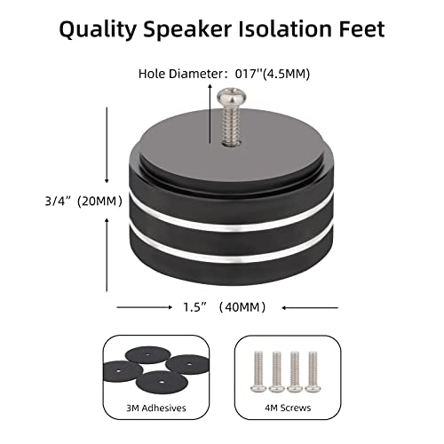 Monosaudio 4Pcs 40X20Mm Speaker Isolation Feet 3M Adhesives Speaker Spike Pads With Non-Slip Rubber Rings For Audio,Speakers, Subwoofers, Home Theater, Turntable Dac Feet Pad (Black Color) #TOP3