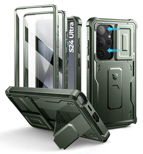 Image of Dexnor for Samsung Galaxy S24 Ultra Case with Built-in Slide Camera Cover & Screen Protector & Kickstand,Shockproof Rugged Case Full-Body Bumper Protective Cover for Galaxy S24 Ultra (2024),Army Green