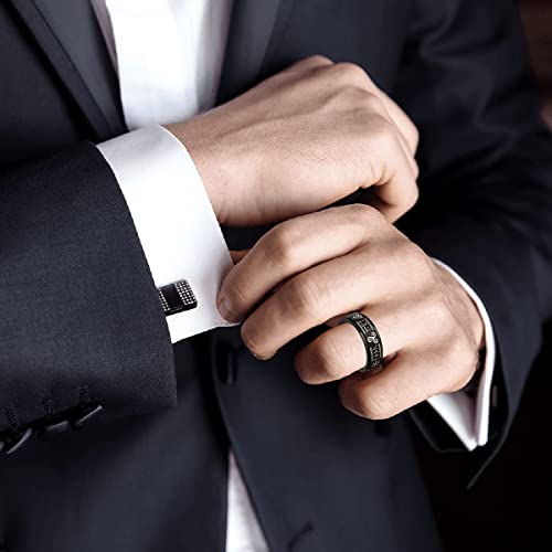 Flyun Viking Rings For Men, Mens Rings, Fidget Ring Spinner Ring, Men's Anxiety Rings, 3Pcs Stainless Steel Rings,Viking Rune Rings Meaning Happiness Joy Wealth Love Power Strength Stainless Steel Fidget Ring Spinner Rings, Men's Anxiety Rings (Black, 9) #TOP1