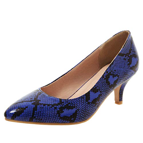 Caradise Womens Low Kitten Heel Snakeskin Pumps Closed Pointed Toe Dress Shoes