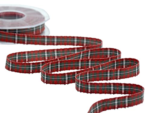 Furlanis - Ruban Satin Tartan, Tissu Italien - Rouge, 11 mm x 25 m