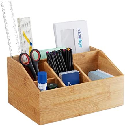 Organisateur De Bureau Relaxdays Bambou - Brun Foncé - Plumier - Avec