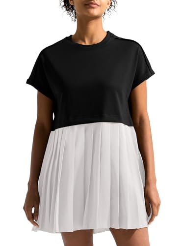 Image of Dokuritu Sweatshirt Dress Women Crew Neck Long Sleeve Patchwork Pullover Tops Flowy Oversized Sweatshirt Mini Dress