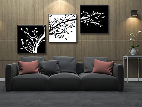 Wieco Art Black Framed Leaves Modern 3 Panels Flowers Artwork Black and White Abstract Floral Trees Canvas Prints Wall Art for Living Room Home Decorations by Wieco Art - Used condition - Image 4