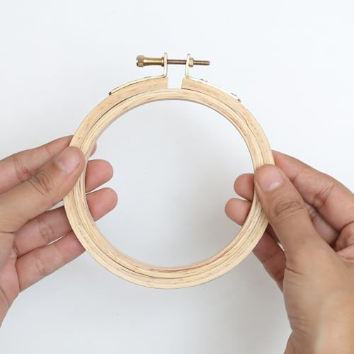 Image of Embroiderymaterial 4 Inch Round Wooden Embroidery Hoop Frame with Brass Metal Screw (1 Piece)