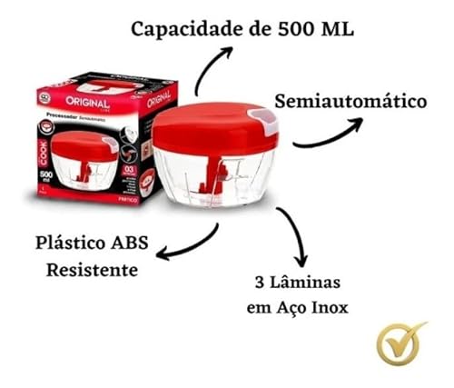 Triturador Cortador Alho Cebola Processador Alimentos Manual 3 Laminas Rosa