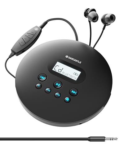 Lecteur CD Portable Bluetooth | Batterie Rechargeable d'une Durée de 12 Heures | Lecteur CD Enfant | AUX Compatible pour Voiture | Antichoc | Écouteurs avec...