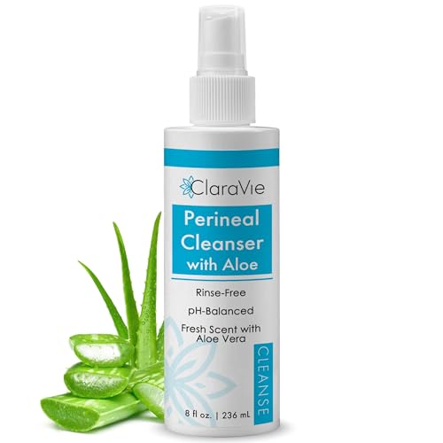 ClaraVie Perineal Cleanser with Aloe - 8 Fl Oz Perineal Spray for Postpartum and Incontinence - Deodorizing, Non Drying, pH Balanced, No Rinsing Required