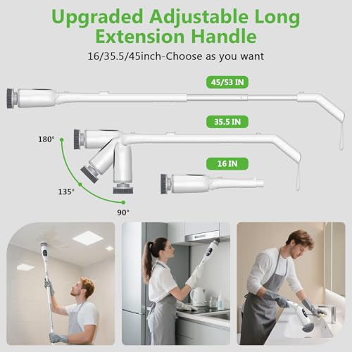 Image of Electric Spin Scrubber, Cordless Cleaning Brush, 3H Work Time, Bathroom Scrubber with LED Display, 3-Speed Extendable Handle, IPX7 Waterproof, 8 Brush Heads for Shower, Tile, Tub, Floor, Toilet, Grout