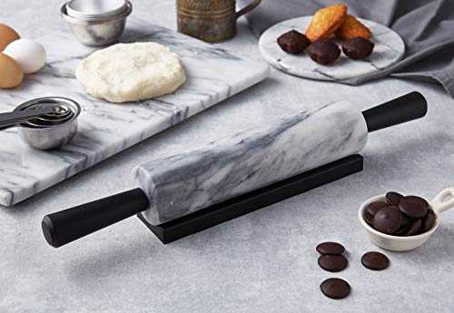 Jemarble Rolling Pin-Plastic Handles(White)(Premium Quality) Polished Surface 18-Inch(10"Barrel) Genuine Stone Non-Stick Save Effort Easy To Clean #TOP4