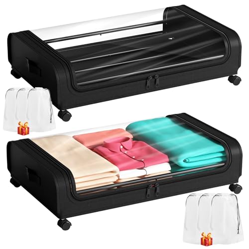 Reviews de Almacenaje de cama los más recomendados. 45 NUHEXRY 2Pcs Contenedores de Almacenamiento Debajo con 6 Bolsa de Almacenaje, 80 X 43.5 X 16 cm, Contenedores de Almacenaje Debajo de La Cama con Ruedas, para Ropa y...