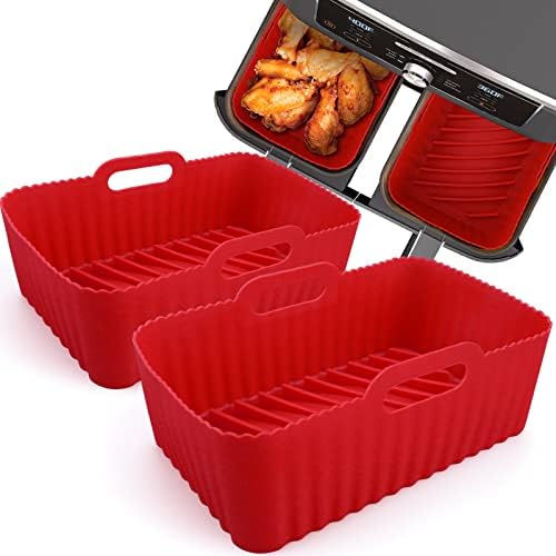 WMKGG Silicone Air Fryer Liners, 2 Pcs Reusable Rectangular Air Fryer Silicone Pot for Ninja