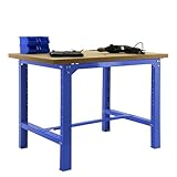 SimonRack Etabli d’Atelier, Capacité de Charge 600 kg, 865x1200x750 mm, Table de Travail Bricolage, Bleu/Bois Mdf   BT6