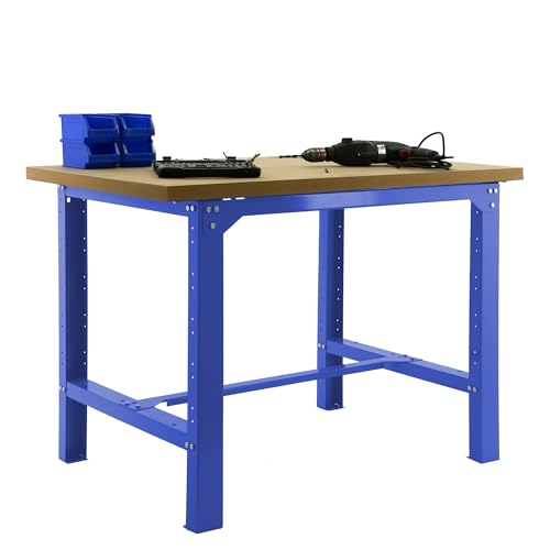 Simon Rack Banco de Trabajo Taller, Capacidad Carga 600 kg, 865x1200x750 mm, Mesa de Trabajo, Azul/Madera Mdf - BT6