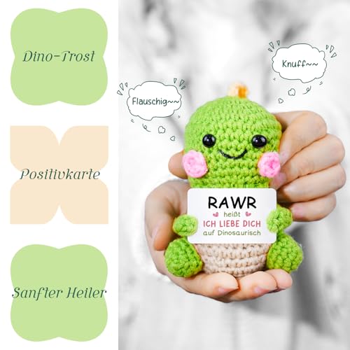 Giftasy Jahrestag Geschenk für ihn - Handgemachte Gehäkelte Dino mit Energiekarte, Geschenk für Freund Freundin Paar Partner sie, Valentinstag Valentinstagsgeschenk