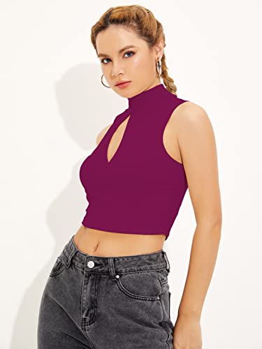 Image of Shasmi Women's & Girl's Black and Maroon Solid Ribbed High Neck Stand Collar Sleeveless Slim Fit Cut Out Tank Tops (Top 43)