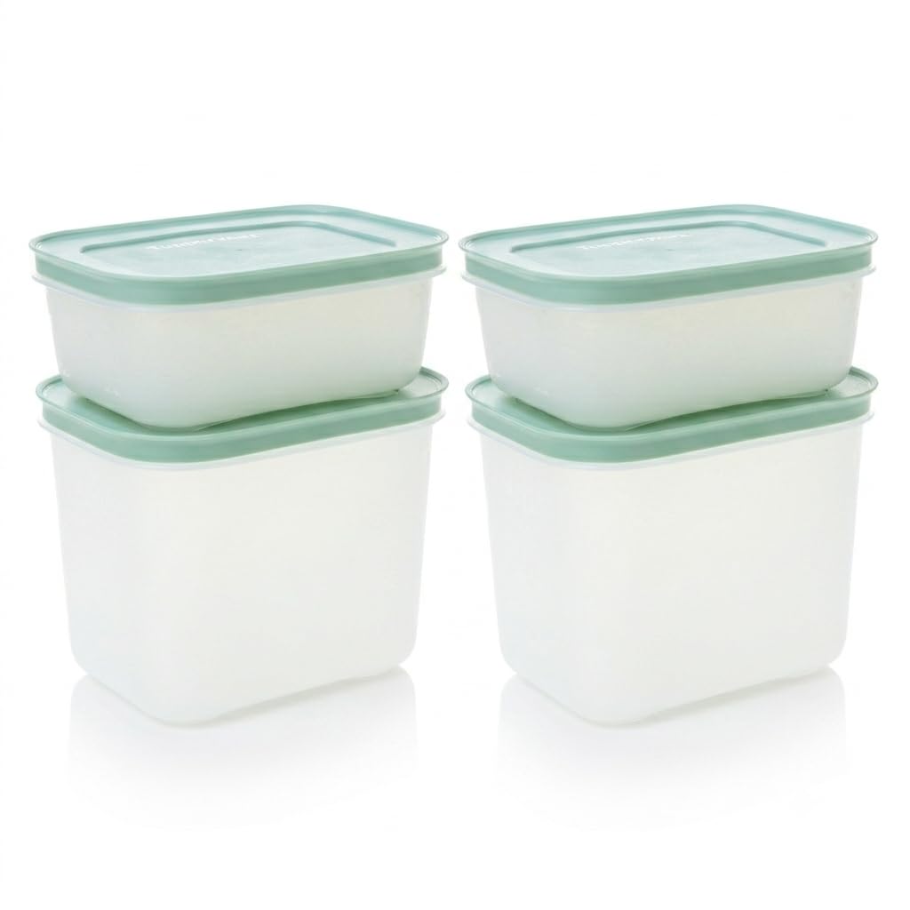 Tupperware Smoke Blue Freezer Container 450 Ml (2) + 1.1 L (2) Ice Crystal