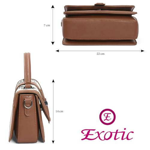 Image of EXOTIC Rosetta Structured Sling Bag for Women | Printed Panel Handbag with Top Handle & Detachable Crossbody Strap | Multi-Compartment Satchel Purse