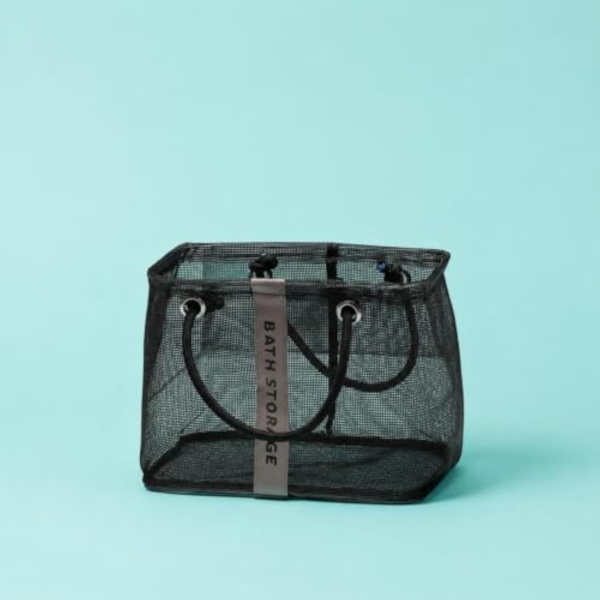 Rope Handles Mesh Bath Tote, Rectangular Portable Shower Carrier, Gray