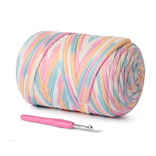 Image of 800g T-Shirt Crochet Yarn for Crocheting Crafts /Bags /Basket /Coaster,Hand Knitting Tshirt Yarn for Crochet,228yds T Shirt Yarns with High Elastic Thick Yarns Polyester Fabric (Candy Color)