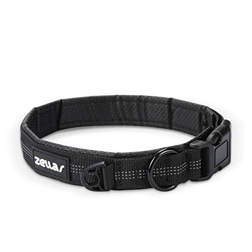 Zellar Dog Collar, Durable Soft Breathable Pet Collar Night Reflective Adjustable Safety Basic Dog Collars with ID Tag for Small, Medium, Large dog (Black)