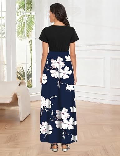 Image of Lacavocor Womens Short Sleeve Maxi Dresses Empire Waist Long Dress