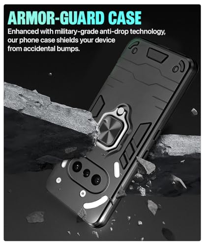 Image of WOW IMAGINE Shock Proof Back Case Mobile Cover for Nothing Phone 3a 5G | Back Cover Case (Tough Armor | Hybrid PC + TPU | Ring Holder & in-Built Kickstand | Black)