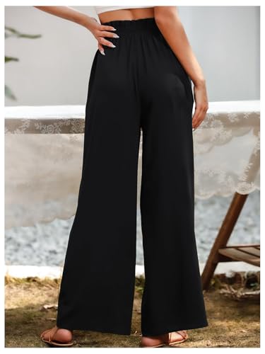 GORGLITTER Women's Wide Leg Pants High Waisted Frill Trim Loose Trousers Bottoms Palazzo Pants Trendy Casual3