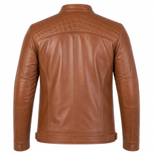 Image of Genuine Leather Men's cafe racer jacket Sheepskin Quilted Motorcycle Style Lambskin Leather Jacket Men