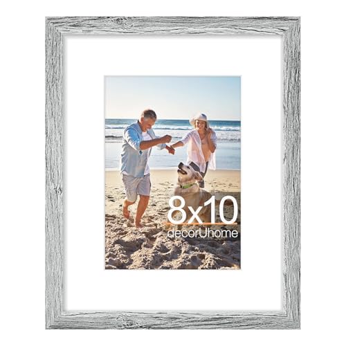 decorUhome 8x10 Picture Frame, Display Photos 5x7 with Mat or 8x10 Unmatted, Engineered Wood Frame with Plexiglass for Wall and Tabletop Display, Grey, Set of 1