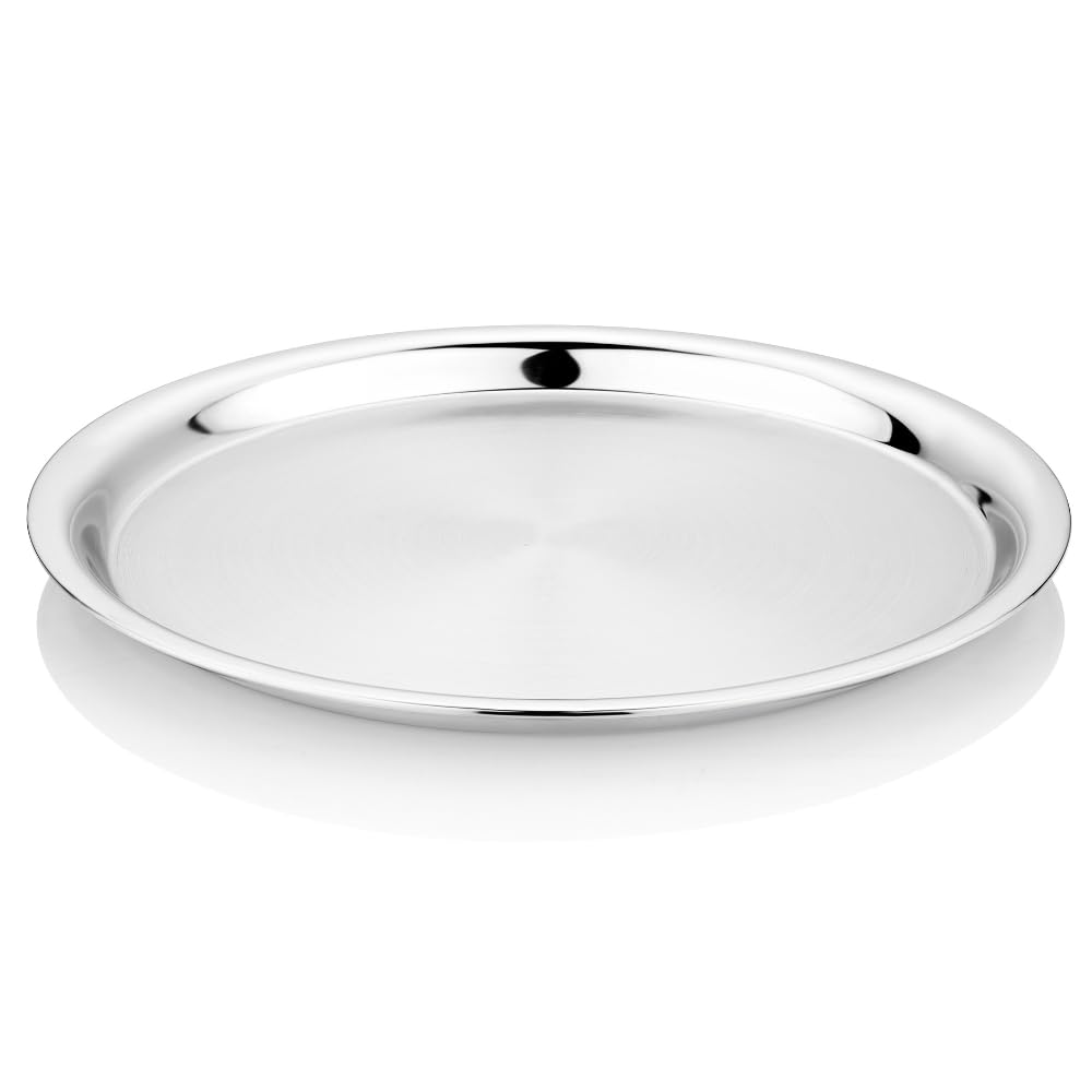 Vinod Stainless Steel Two Tone German Bogi Dish – Serving Dish / Salad Plate / Snack Plate, Set of 6 Pieces, Diameter 21.5 cm, Smokey Grey, Small