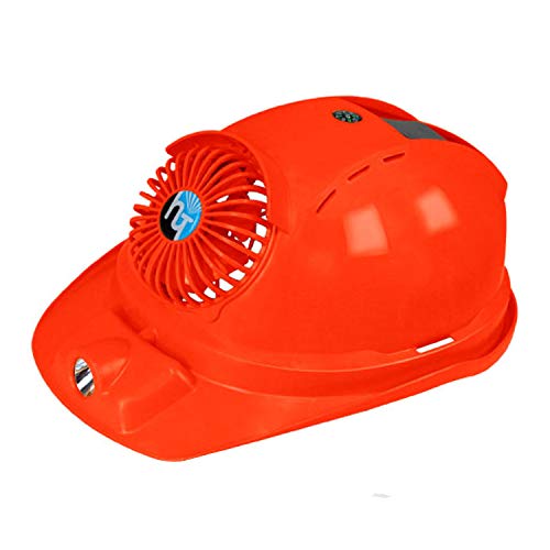 Hardhat Solar Powered Cooling Fan Safety Helmet Work Cap Head Protect,USB Output,4000mAh Built-in Battery with Bluetooth Answering Phone Function(Red)