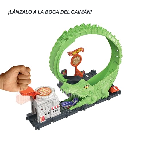 Hot Wheels Track Set with 1 Hot Wheels® Car, Adjustable Track That Connects to Other Sets, Gator Loop Pizza Place Playset​