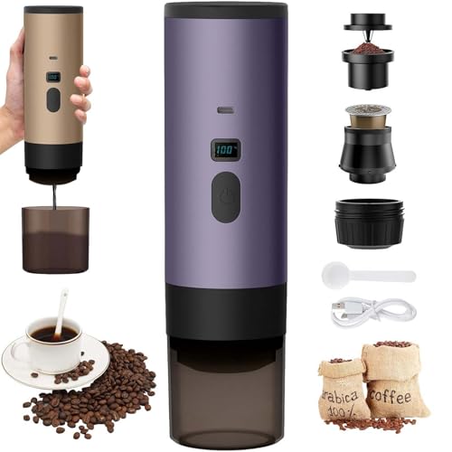 PZCC 3 in 1 macchina per caffè portatile, 72 W caffettiera portatile, 12 V caffè espresso ricaricabile, USB caffettiere espresso con capsule, prenotazione dell'acqua 90 ml, per ufficio campeggio auto