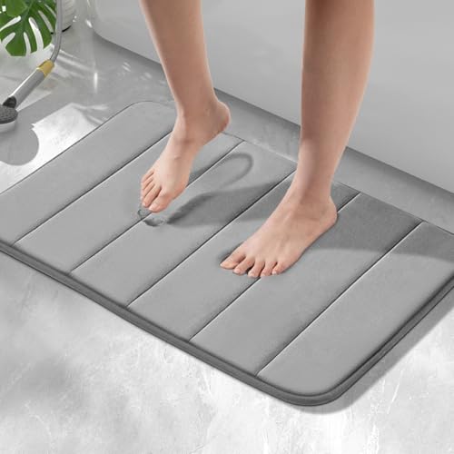 HITSLAM Tapis de Bain Antidérapant en Mousse à Mémoire de Forme, 40 x 60cm Absorbant Tapis Salle de Bain, Lavable en Machine, Séchage Rapide, Doux et...