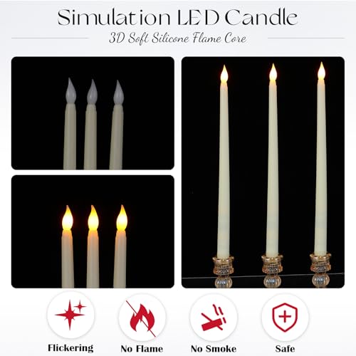 Image of Baquler 50 Pcs 12.4 Inch LED Flameless Taper Candles Battery Operated Candles Bulk Ivory LED Candlesticks Flickering for Christmas Wedding Home Decor