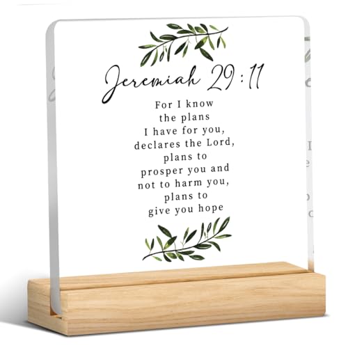 Christian Decor Bible Verses Wall Decor Jeremiah 29 :11 Gifts For I Know the Plans I Have for You Rustic Acrylic Sign for Home Office Shelf Desk Decoration