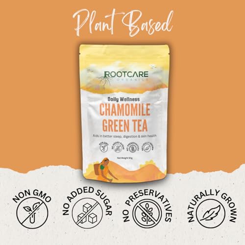 Image of Rootcare Organics chamomile tea for sleep 50g Relaxation Caffeine Free Herbal Tea Stress Relief & Anxiety Support Improves Sleep Quality Natural Dried Chamomile tea leaves
