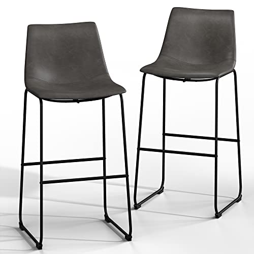 NicBex Retro Bar Stools CrazyHorse Leather with Metal Legs Barstools