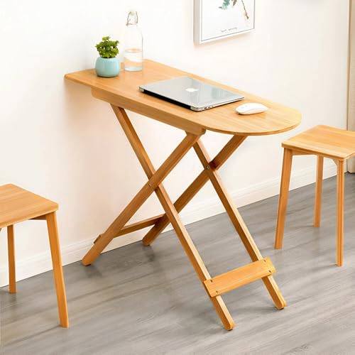 Image of Foldable Wooden Study Table for Home & Office, Portable Laptop Desk, Space Saving Folding Computer Table for Bedroom, Living Room Natural Wood Finish.