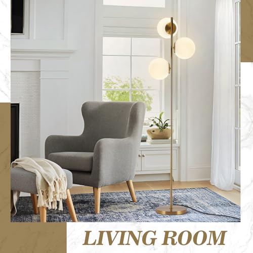 Image of BOKT Modern Gold Floor Lamps Mid Century 3-Light Globe Standing Lamp Tall Pole Floor Light with Frosted Glass Contemporary Adjustable Floor Lamp for Living Room Reading Bedroom