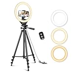 Sensyne 10'' Ring Light with 50'' Extendable Tripod Stand, LED Circle Lights with Phone Holder for Live Stream/Makeup/YouTube Video/TikTok, Compatible with All Phones