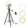 Sensyne 10” Ring Light with 50” Extendable Tripod Stand, LED Circle Lights with Phone Holder for Live Stream/Makeup/YouTube Video/TikTok, Compatible with All Phones